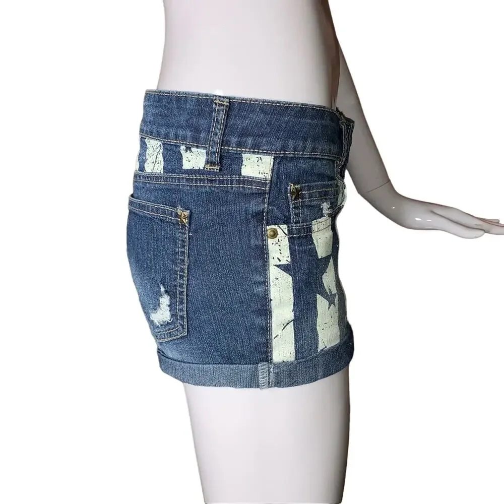 lei Ashley Low Rise Montana Shorts Size 5 Patriotic Stars and Stripes gr…